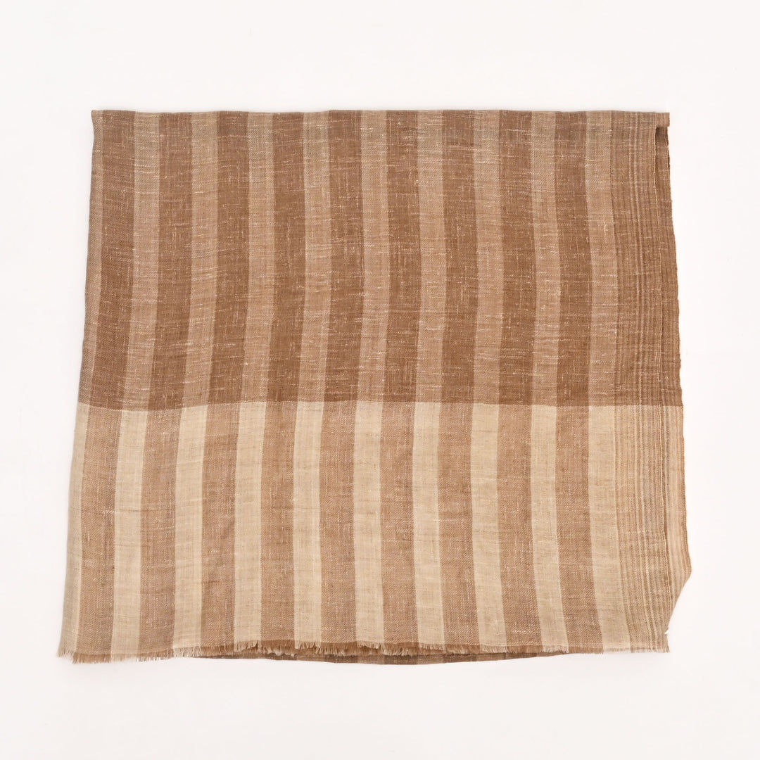 Handloom Pashmina Shawl | Natural Beige Striped Wrap 40"x80"