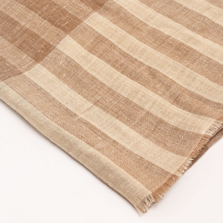 Handloom Pashmina Shawl | Natural Beige Striped Wrap 40"x80"