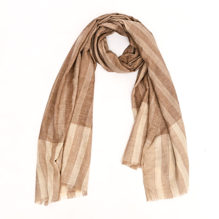 Handloom Pashmina Shawl | Natural Beige Striped Wrap 40"x80"