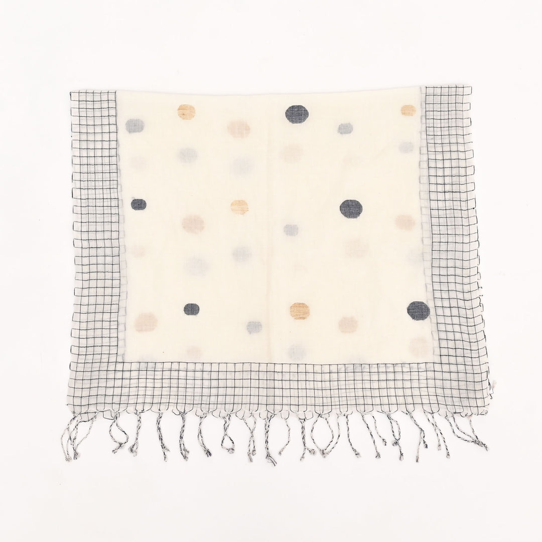 Cotton CK Ball Stole | White Blue Dotted Wrap 66"x20.5"