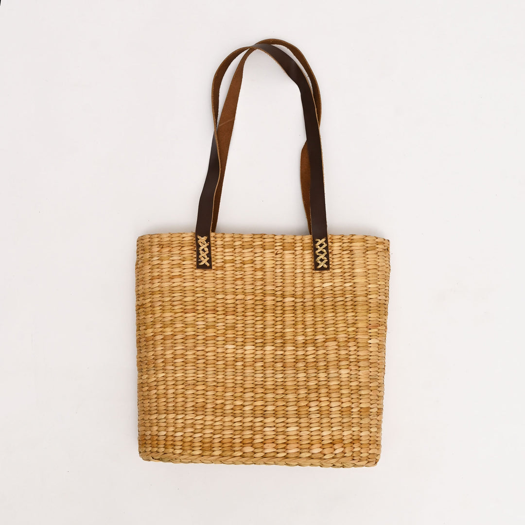 Handcrafted Kauna Reed Tote Bag | Floral Embroidery & Lined Comfort