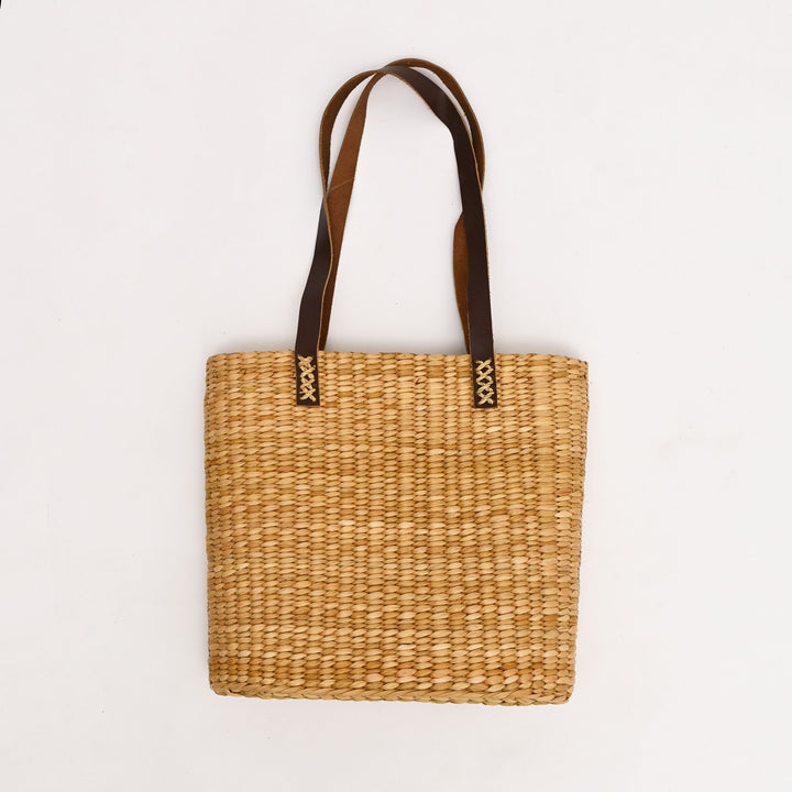Handcrafted Kauna Reed Tote Bag | Floral Embroidery & Lined Comfort