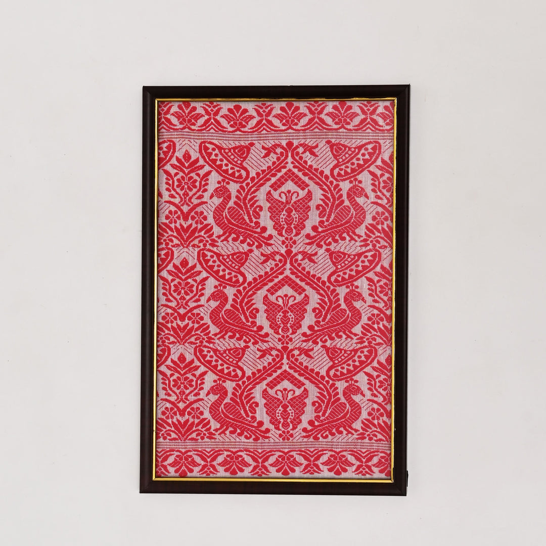 Handwoven Cotton Wall Frame | White Red Art Hanging
