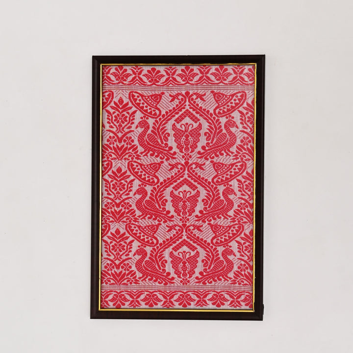 Handwoven Cotton Wall Frame | White Red Art Hanging