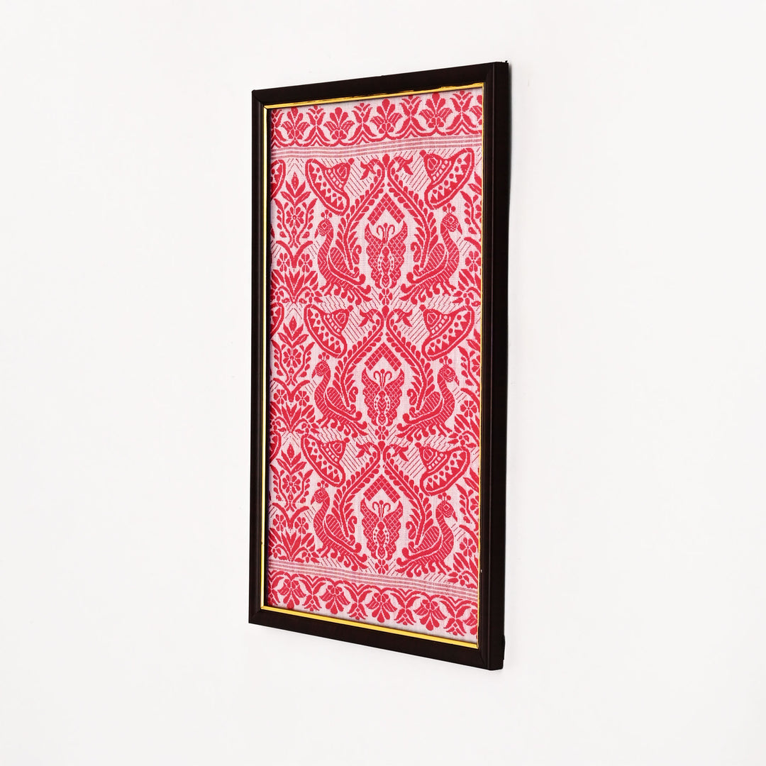 Handwoven Cotton Wall Frame | White Red Art Hanging