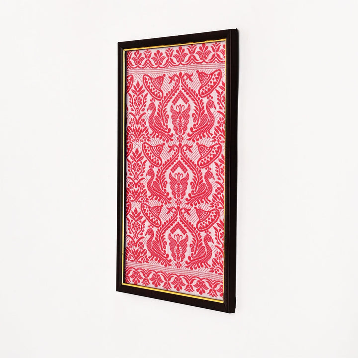 Handwoven Cotton Wall Frame | White Red Art Hanging