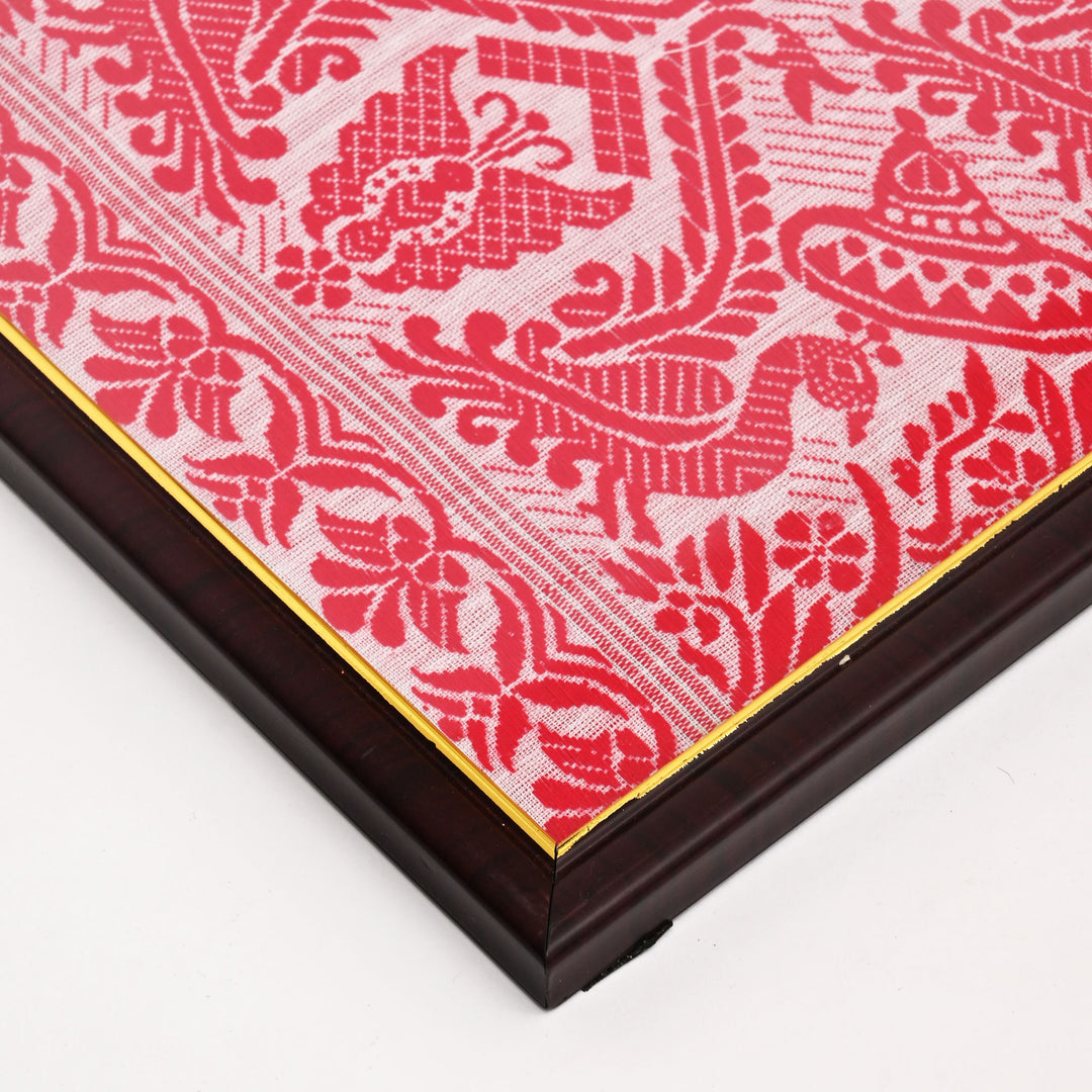 Handwoven Cotton Wall Frame | White Red Art Hanging