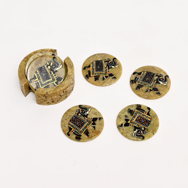 Handcrafted Elephant Soapstone Coaster Set