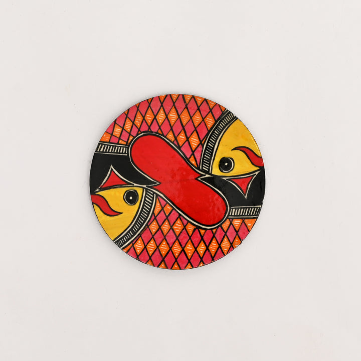 Madhubani Fish Coaster Set | 6 Handpainted MDF Coasters with Stand