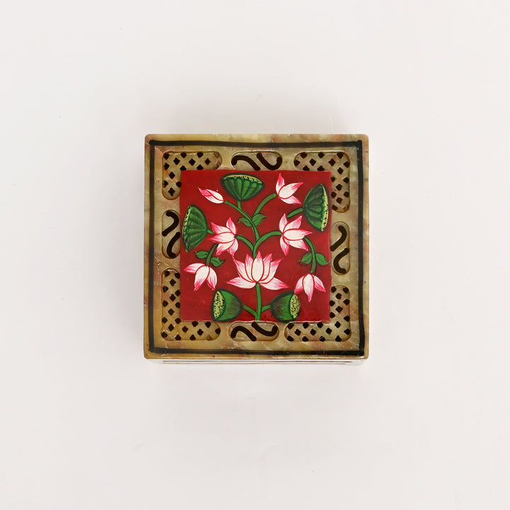 Soapstone Hand-Painted Lotus Box