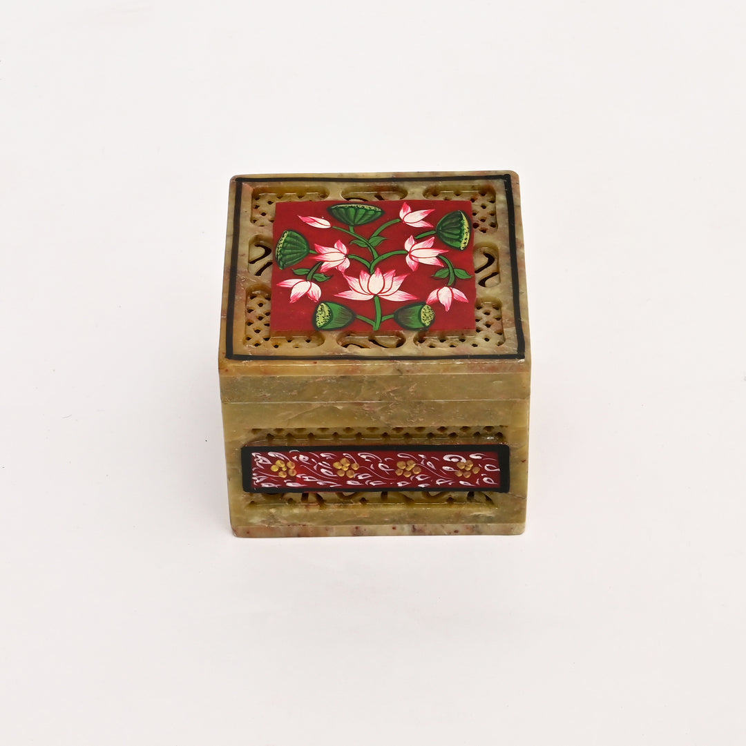 Soapstone Hand-Painted Lotus Box