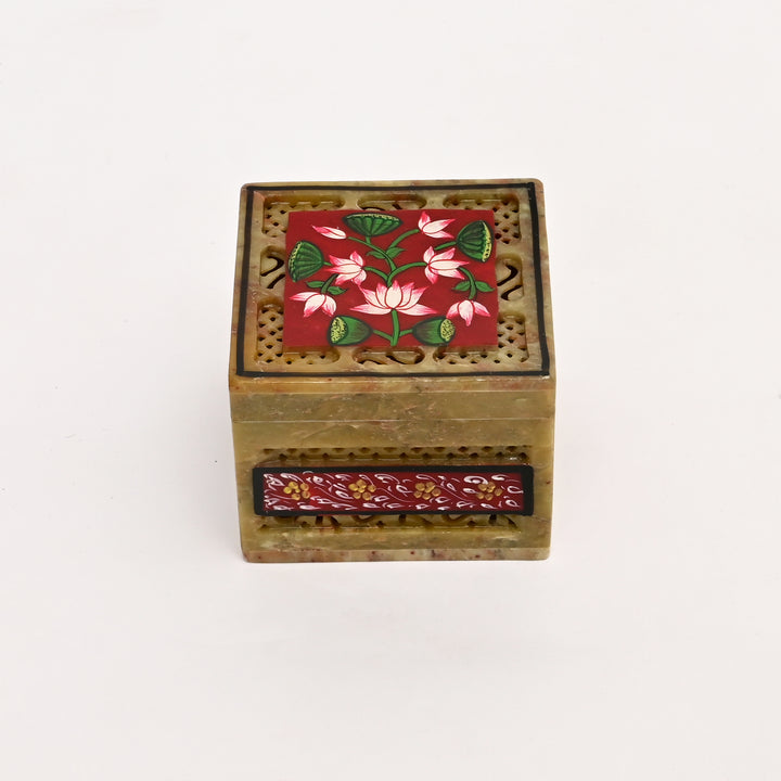 Soapstone Hand-Painted Lotus Box