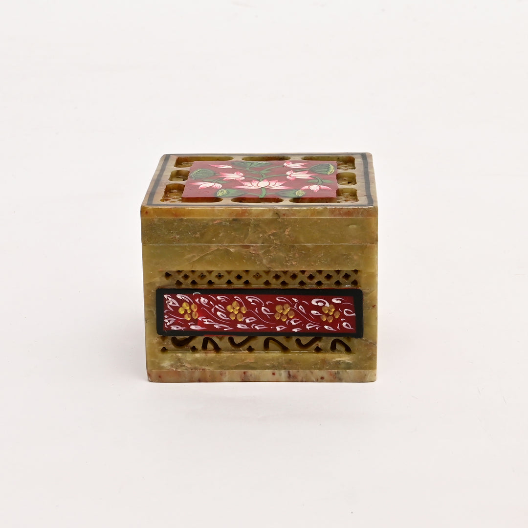 Soapstone Hand-Painted Lotus Box