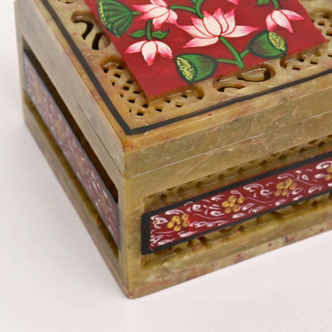 Soapstone Hand-Painted Lotus Box
