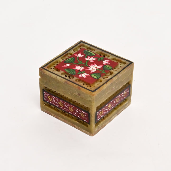 Soapstone Hand-Painted Lotus Box