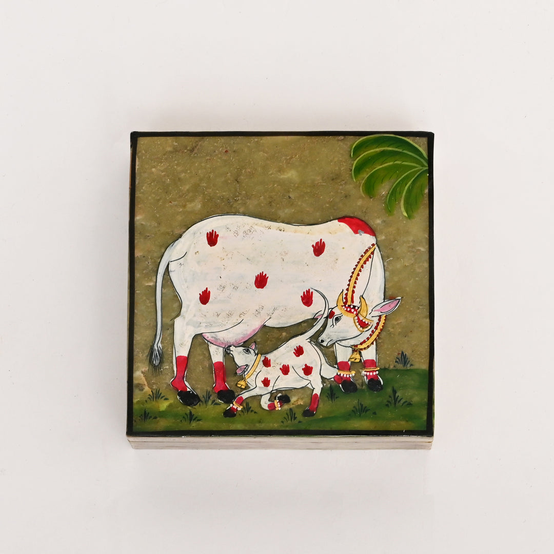 Soapstone Carved Cow & Calf Box