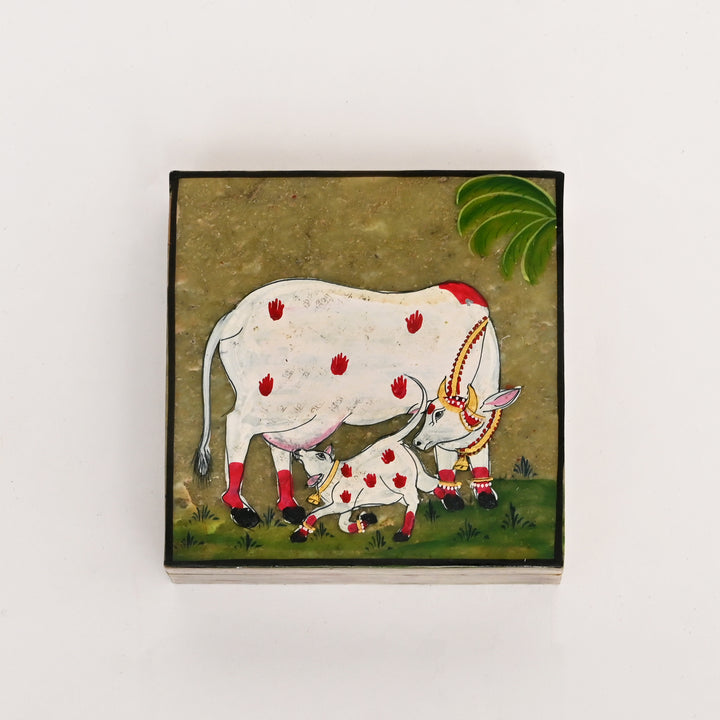Soapstone Carved Cow & Calf Box
