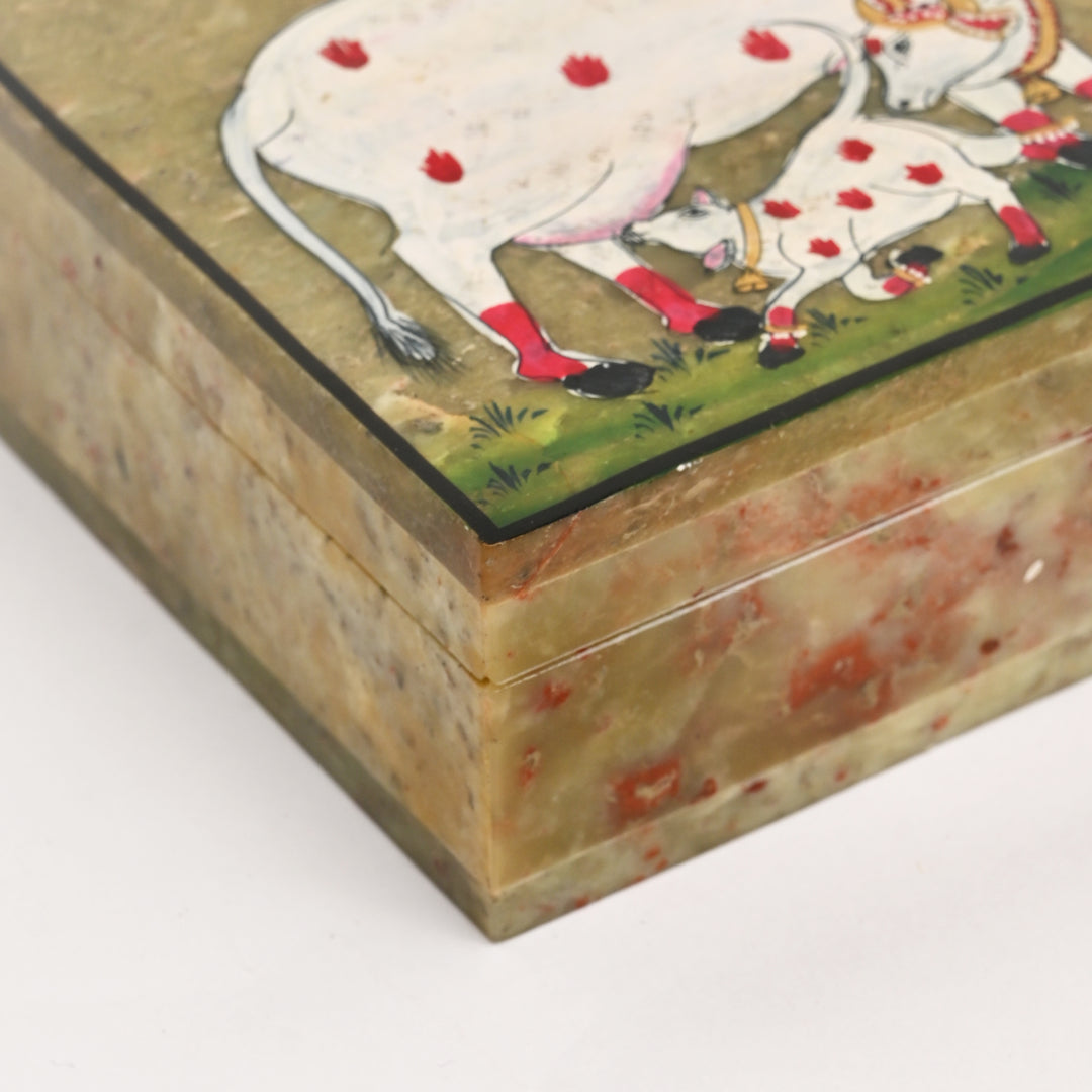 Soapstone Carved Cow & Calf Box