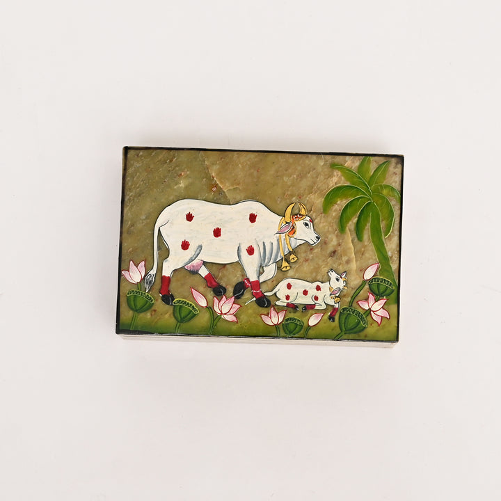 Soapstone Carved Cow & Calf Box
