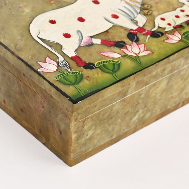 Soapstone Carved Cow & Calf Box