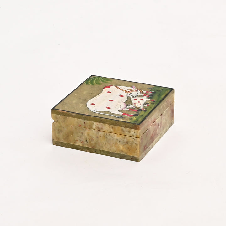 Soapstone Carved Cow & Calf Box