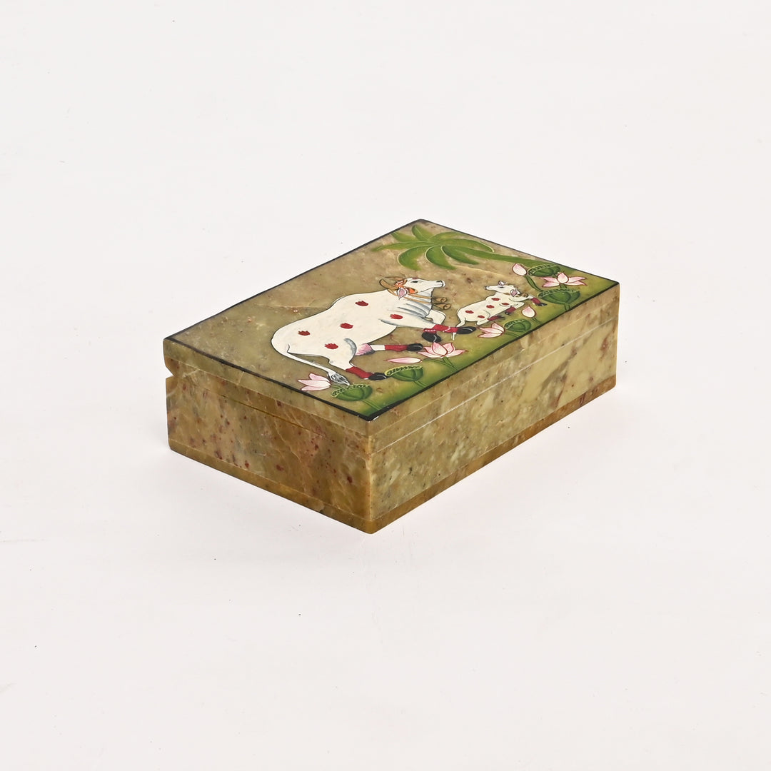 Soapstone Carved Cow & Calf Box