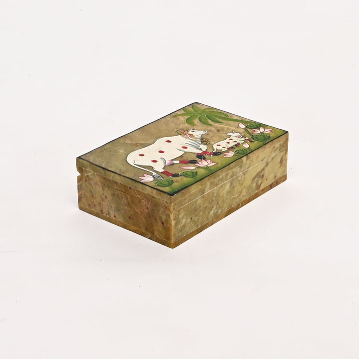 Soapstone Carved Cow & Calf Box