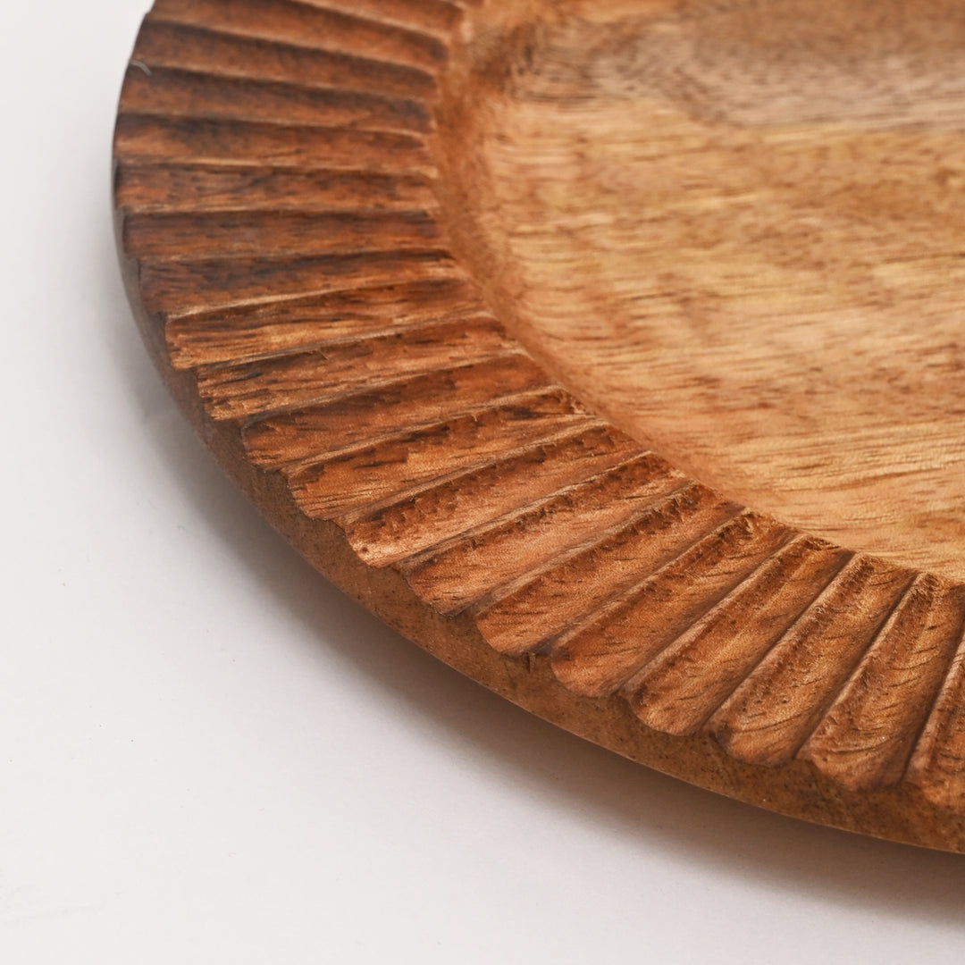 Handcrafted Mango Wood Dinner Plate, 12" |  Natural Finish