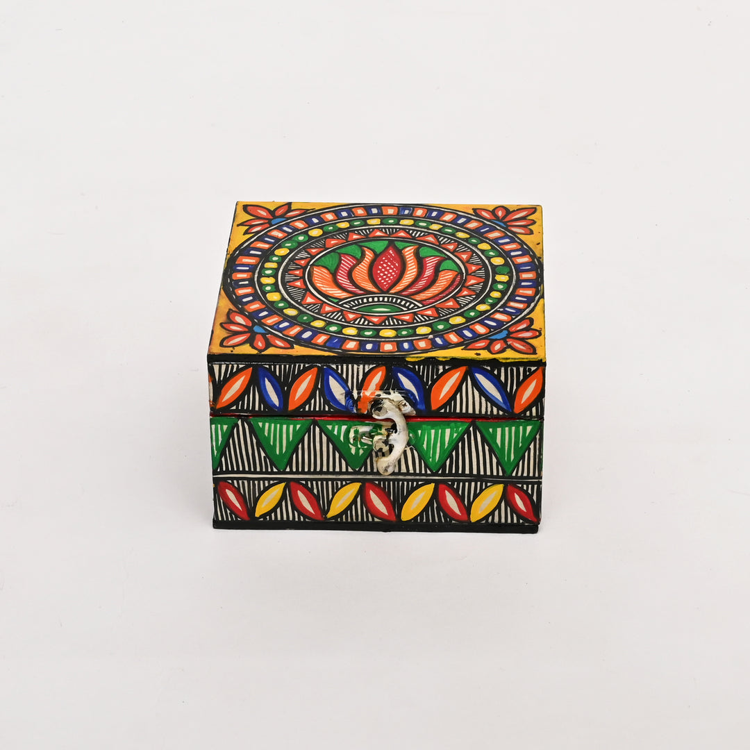 Madhubani Folk Art Jewelry Box | Handpainted MDF Wooden Storage Box