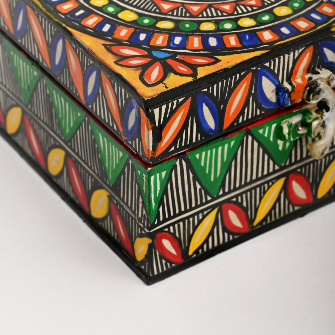 Madhubani Folk Art Jewelry Box | Handpainted MDF Wooden Storage Box