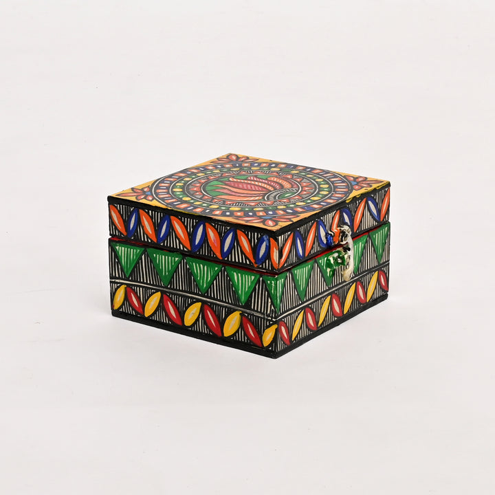 Madhubani Folk Art Jewelry Box | Handpainted MDF Wooden Storage Box