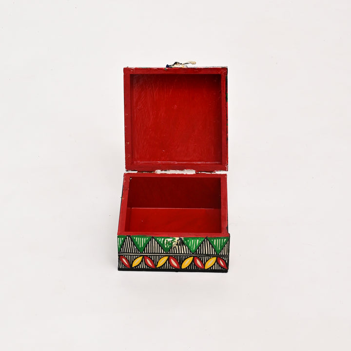Madhubani Folk Art Jewelry Box | Handpainted MDF Wooden Storage Box