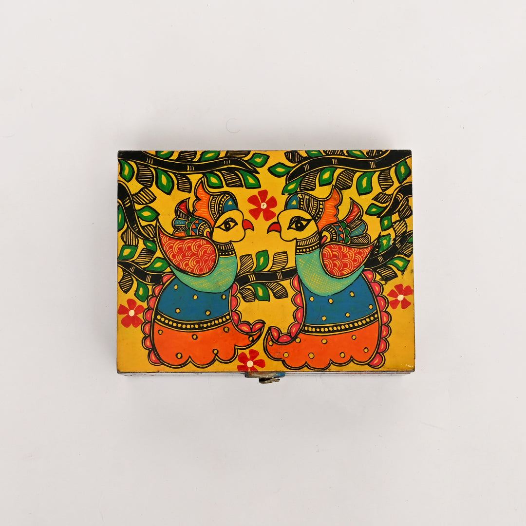 Hand|Painted Wooden Jewellery Box | Madhubani Art | 8x6x3” | Artisan Made