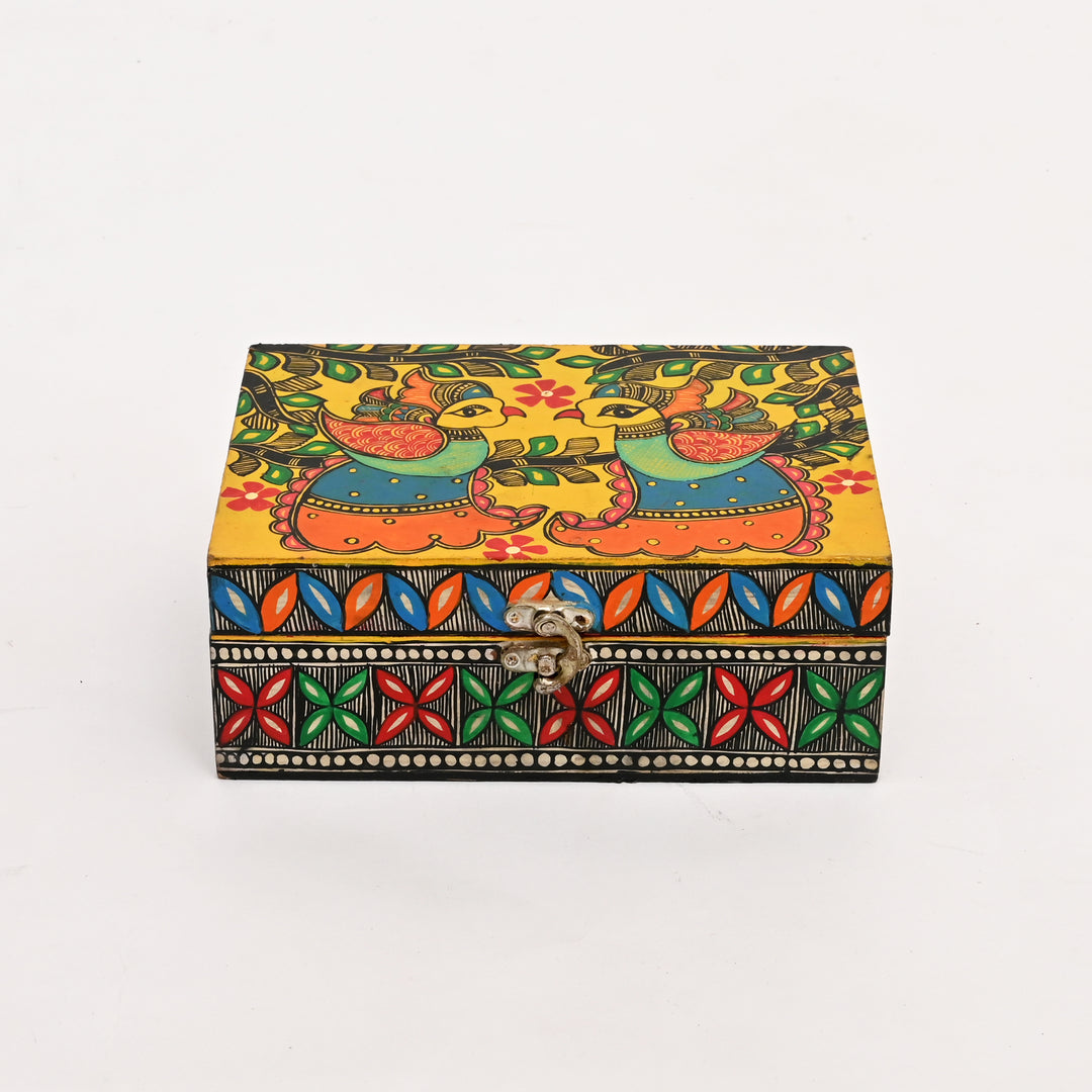 Hand|Painted Wooden Jewellery Box | Madhubani Art | 8x6x3” | Artisan Made