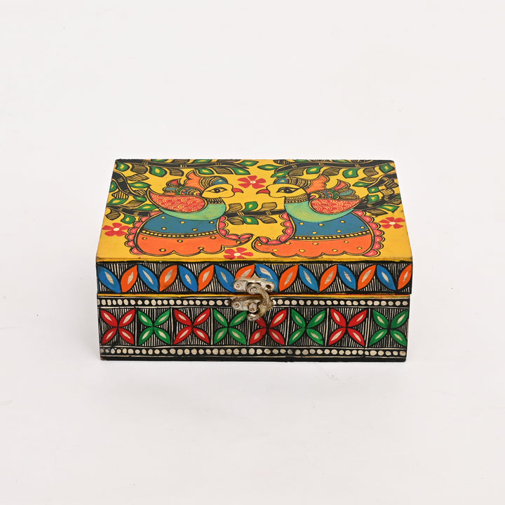 Hand|Painted Wooden Jewellery Box | Madhubani Art | 8x6x3” | Artisan Made
