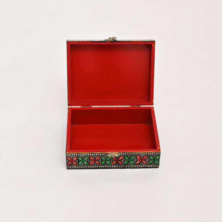 Hand|Painted Wooden Jewellery Box | Madhubani Art | 8x6x3” | Artisan Made