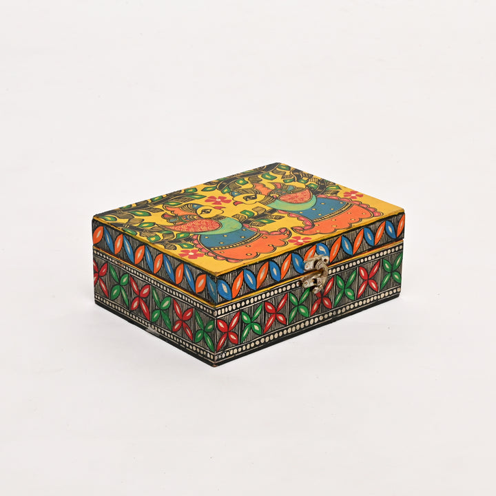 Hand|Painted Wooden Jewellery Box | Madhubani Art | 8x6x3” | Artisan Made