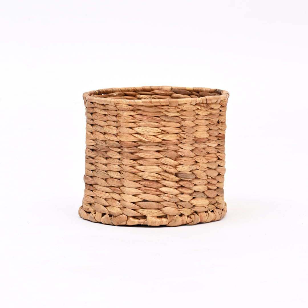 Handwoven Water Hyacinth Pen Stand | Natural Beige Organizer