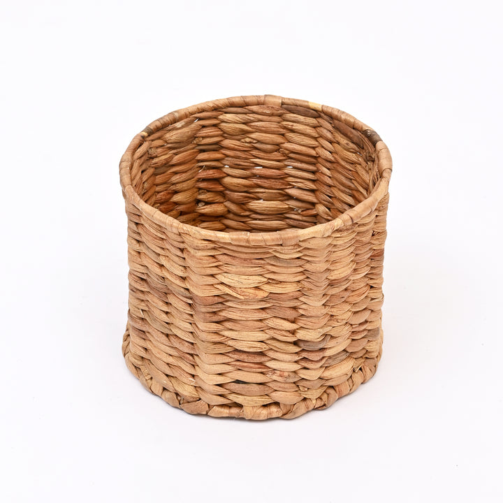 Handwoven Water Hyacinth Pen Stand | Natural Beige Organizer