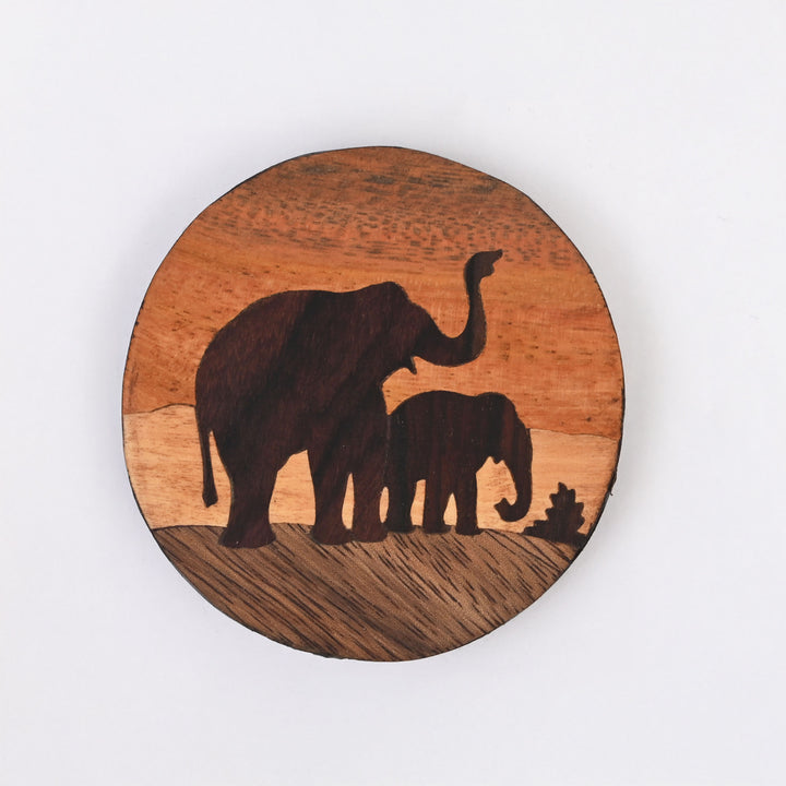 Elephant Family Fridge Magnet | Natural Wood Art