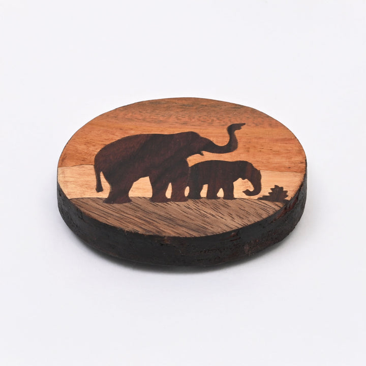 Elephant Family Fridge Magnet | Natural Wood Art