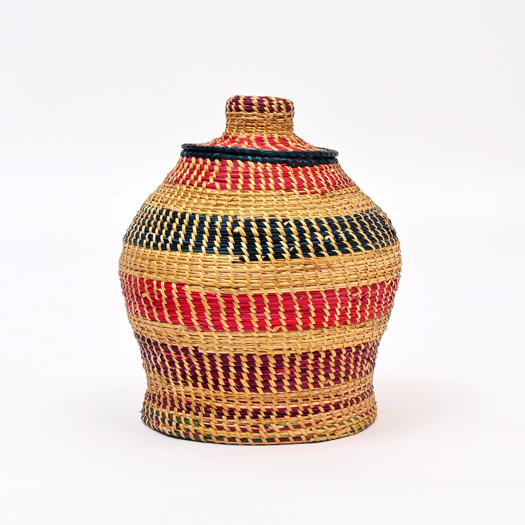 Handcrafted Sikki Grass Utility Container | Multicolor