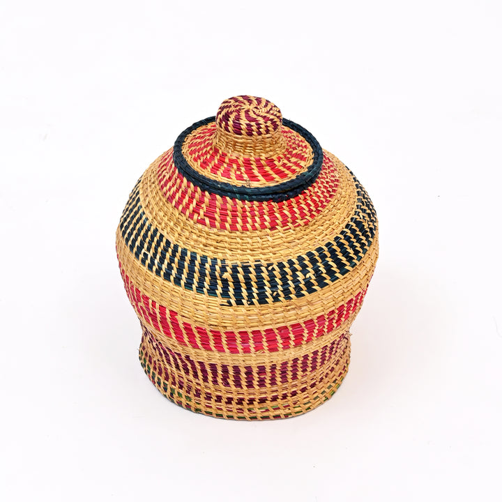 Handcrafted Sikki Grass Utility Container | Multicolor