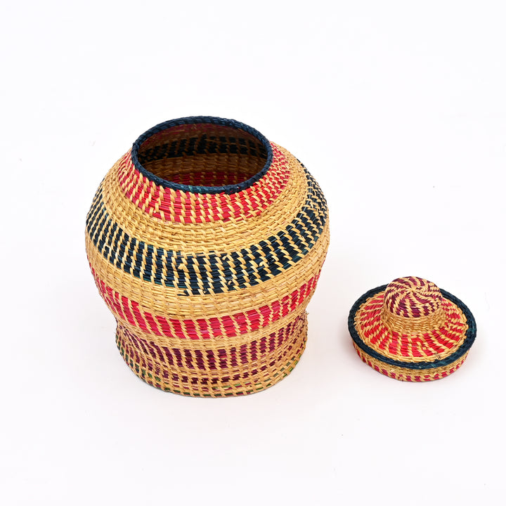 Handcrafted Sikki Grass Utility Container | Multicolor