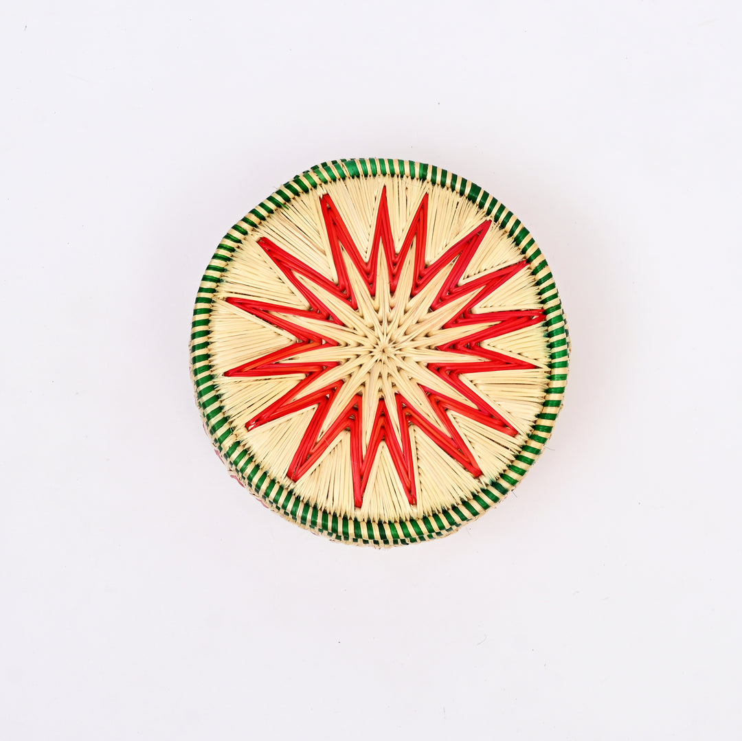 Handcrafted Sikki Grass Bread Box | Natural Red Green 8"