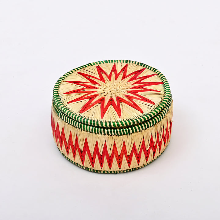 Handcrafted Sikki Grass Bread Box | Natural Red Green 8"