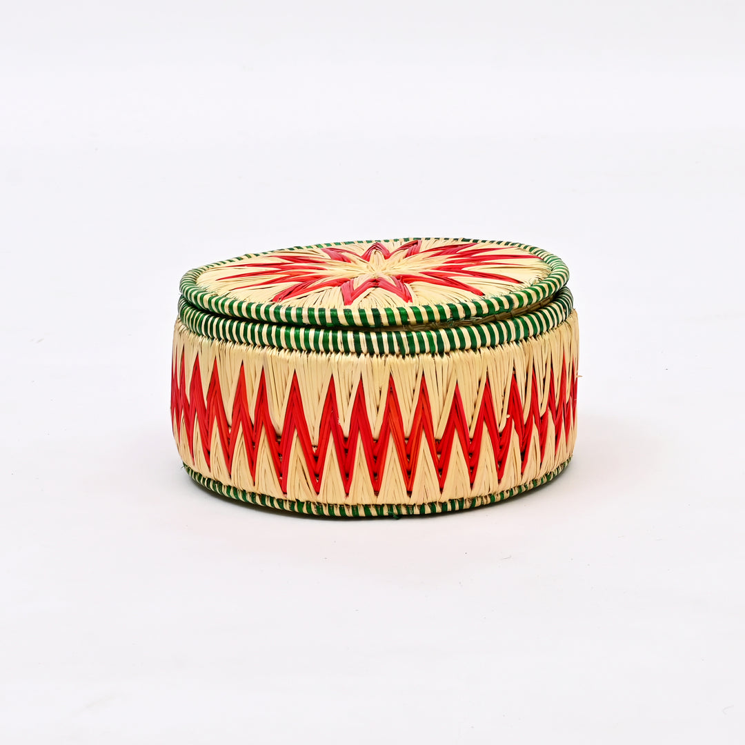 Handcrafted Sikki Grass Bread Box | Natural Red Green 8"