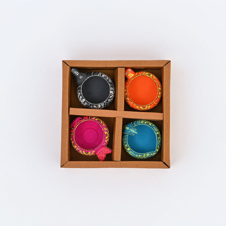 Terracotta Animal Shaped Diya Set | Decorative 4 Piece Oil Lamp