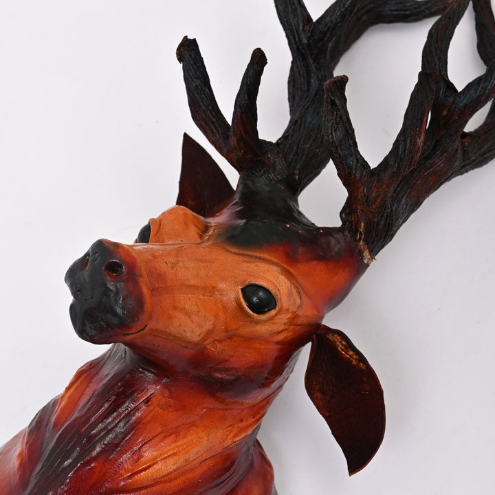 Handcrafted Leather Deer Head Wall Mount | Rustic Wildlife Decor