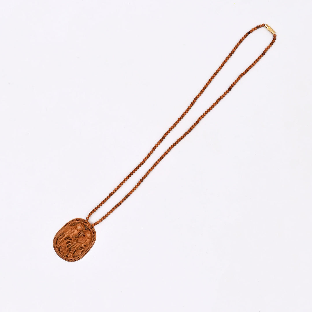 Kadam Wood Two Loving Parrots Pendant | Handcarved Romantic Bird Necklace